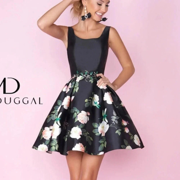 Mac Duggal Beaded Waist Floral Fit & Flare Dress Size 0 - Picture 5 of 12